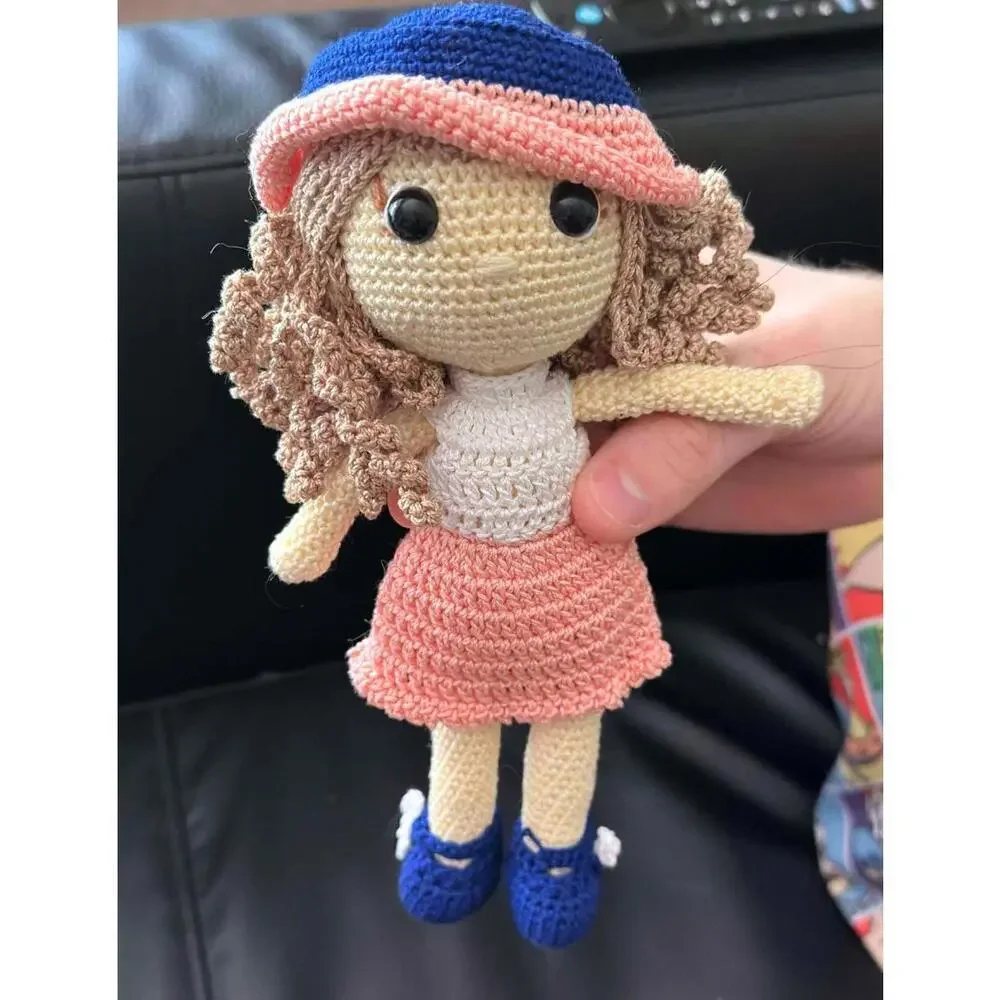 Fashion City Girl Doll Crochet Pearl Dress Handmade Plush Amigurumi